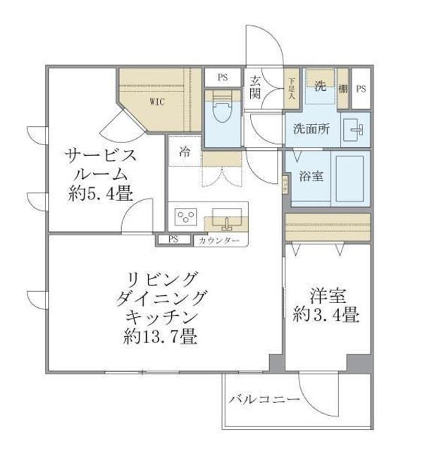 LA PERLA 桜新町(1SLDK/4階)の間取り写真