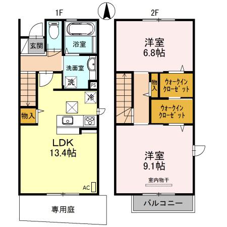 カーサ・フォンターナ(2LDK/1階)の間取り写真