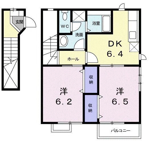 アンソレイエA(2DK/2階)の間取り写真