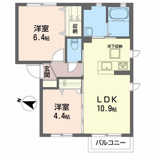 クレアーレ・スズキC(2LDK/2階)の間取り写真