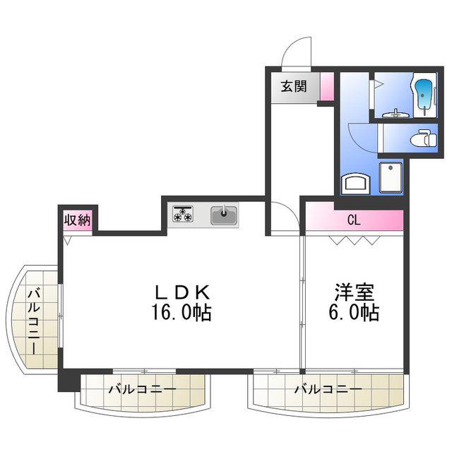 シャトー長居(1LDK/4階)の間取り写真