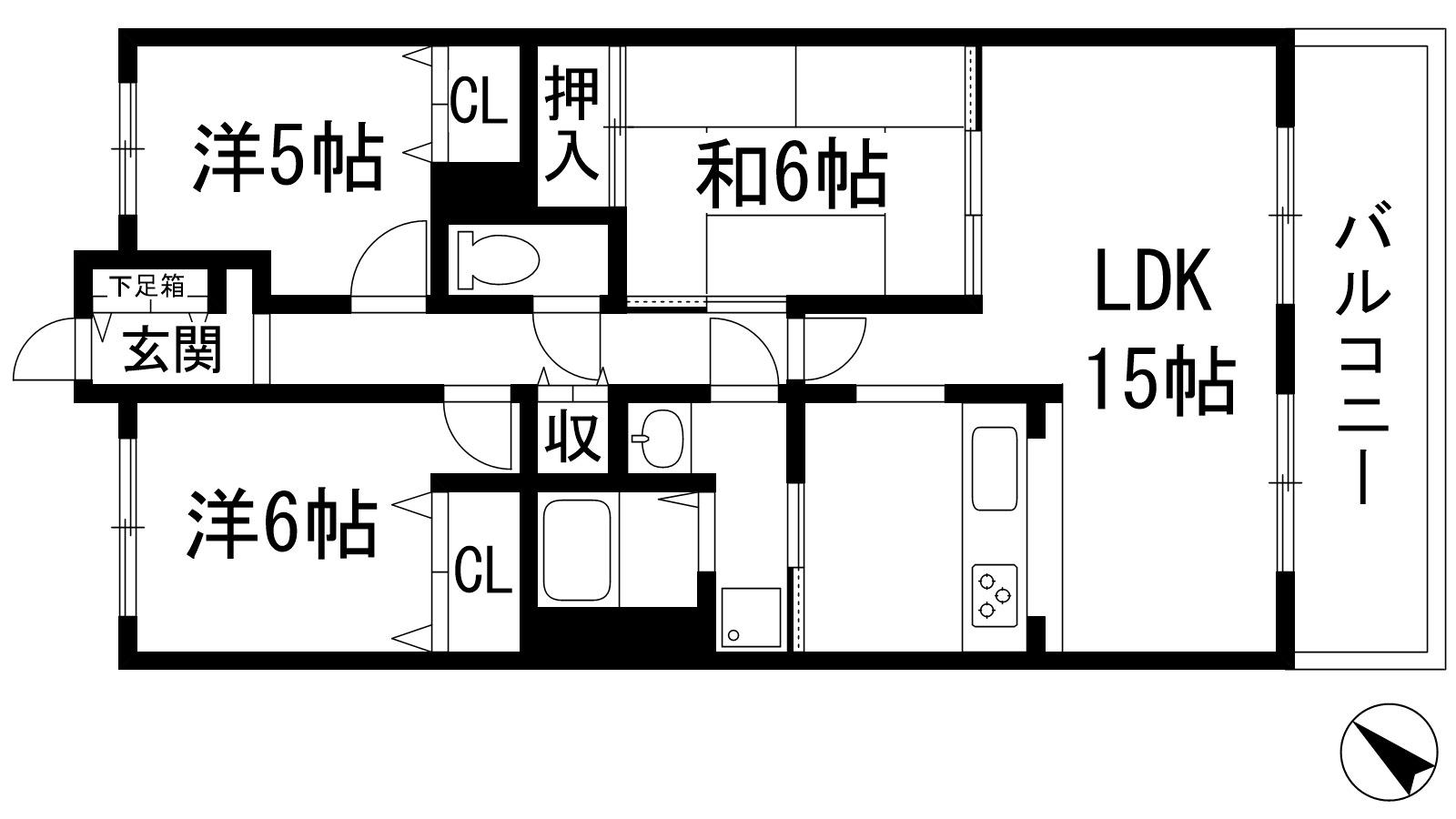 宝塚清荒神ヒルズ(3LDK/8階)の間取り写真