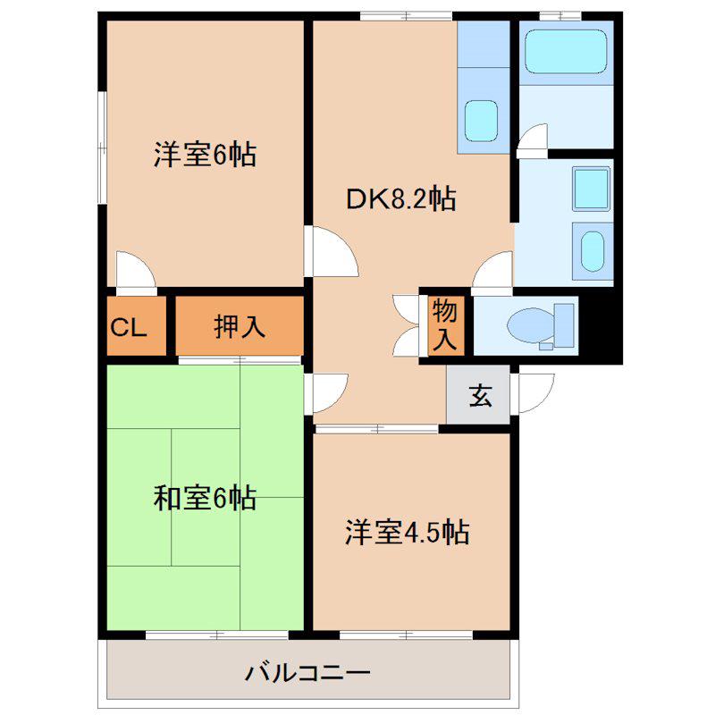 ドリームハウスHARA5(3DK/1階)の間取り写真