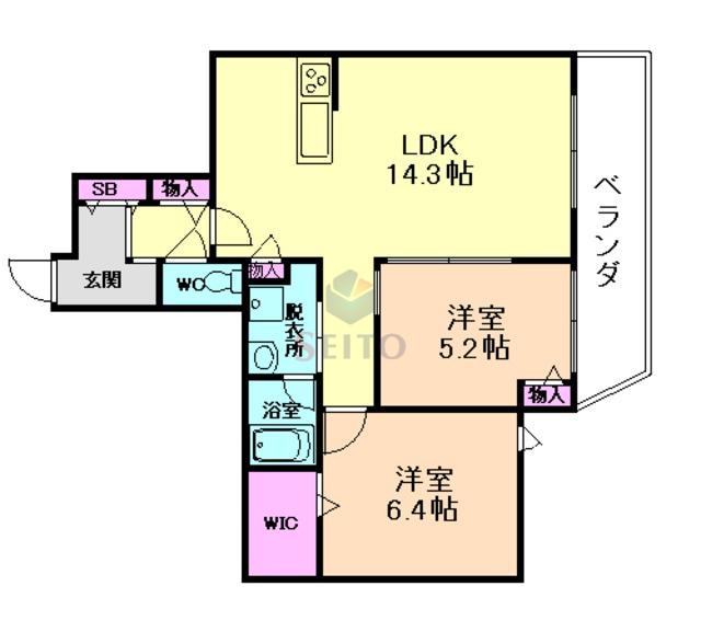 ノーブル曽根(2LDK/2階)の間取り写真