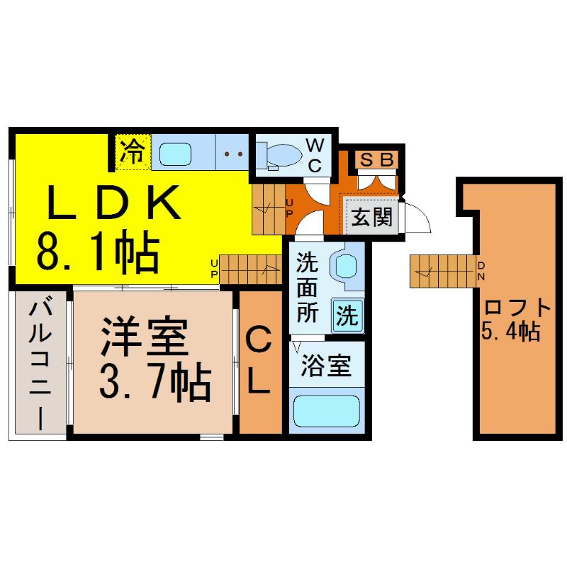 ORQUE(1LDK/2階)の間取り写真
