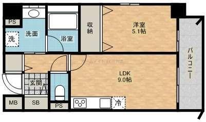 HUIT ARBRE 上町台(1LDK/5階)の間取り写真