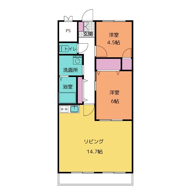 ウエストソシア(2LDK/6階)の間取り写真
