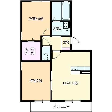 リビングタウンIC小郡A棟(2LDK/2階)の間取り写真