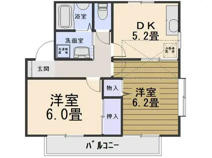 ヴェーニアス(2DK/2階)の間取り写真