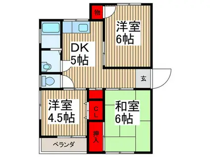 ウェルスィー中山A棟(3DK/2階)の間取り写真