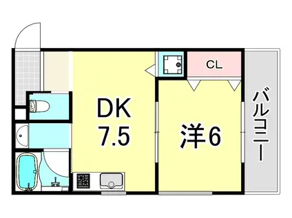ガーデンプレス南武庫之荘(1DK/3階)の間取り写真