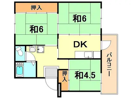 山陽電鉄本線 滝の茶屋駅 徒歩23分 5階建 築54年(3DK/5階)の間取り写真