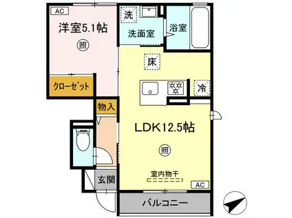 ひまわり(1LDK/1階)の間取り写真