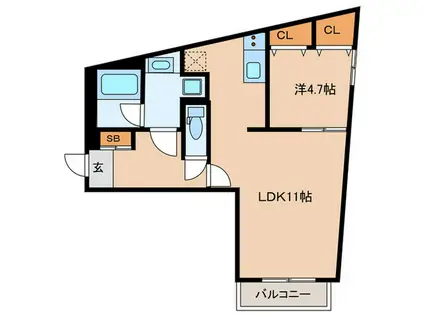 LIVEFLAT戸越(1LDK/3階)の間取り写真