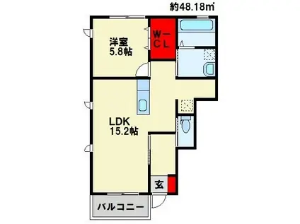 ハイム吉田東(1LDK/1階)の間取り写真