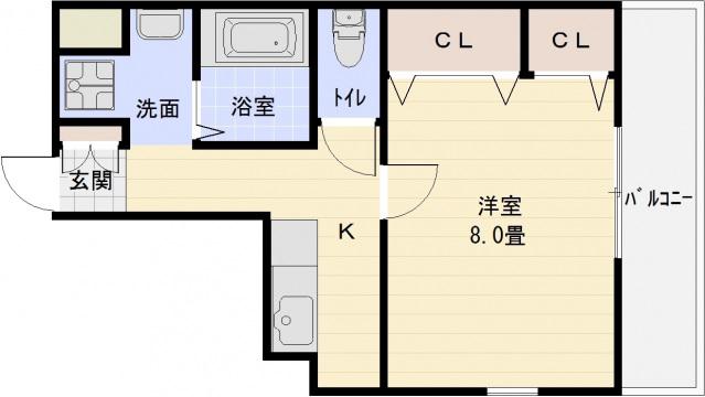 ハートフルOKA(1K/5階)の間取り写真