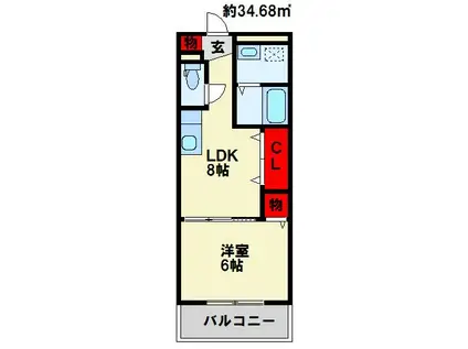 メゾンほおづきI(1LDK/9階)の間取り写真