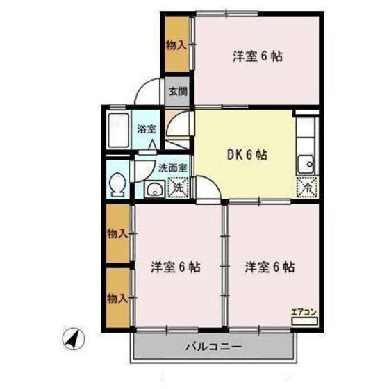 セジュールマロニエB(3DK/2階)の間取り写真