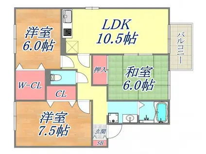 クレール園田(3LDK/2階)の間取り写真