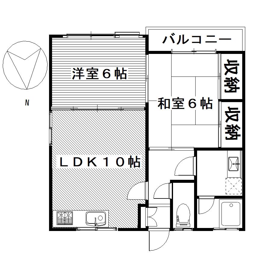 ヴィレッジなかざわ金古B(2DK/2階)の間取り写真