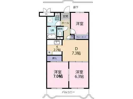 ＪＲ東海道本線 富士駅 徒歩25分 5階建 築25年(3DK/5階)の間取り写真