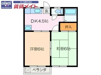 サザンハイツ パートII(2DK/1階)の間取り写真