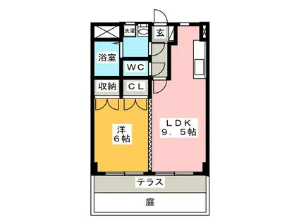 鏡島レイナ(1LDK/1階)の間取り写真