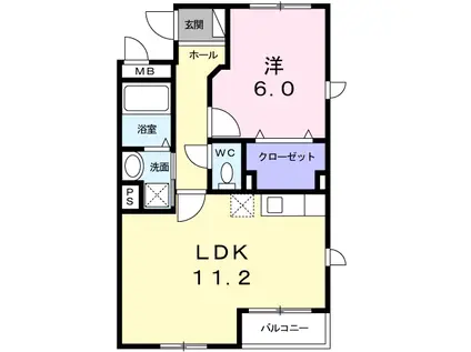 カスカード2(1LDK/2階)の間取り写真