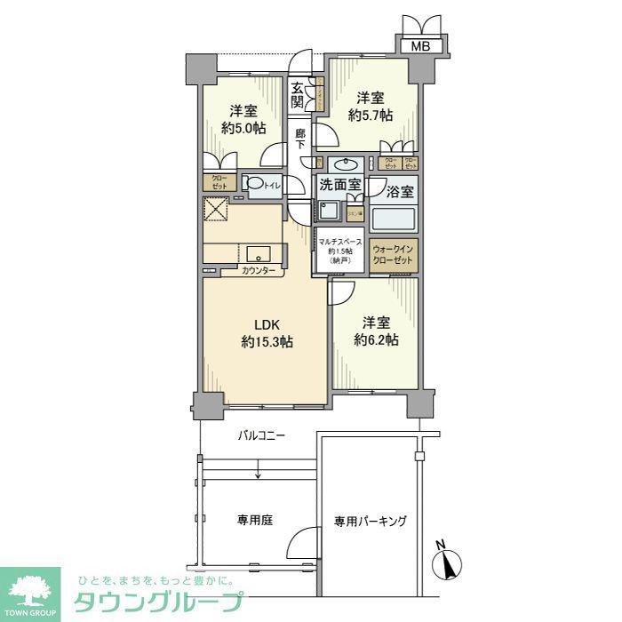 ゆりのき台ハイライズ(3LDK/1階)の間取り写真