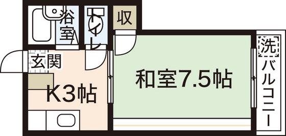 吉島ポンドハイツ(1K/3階)の間取り写真