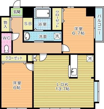 FELT515(2LDK/6階)の間取り写真