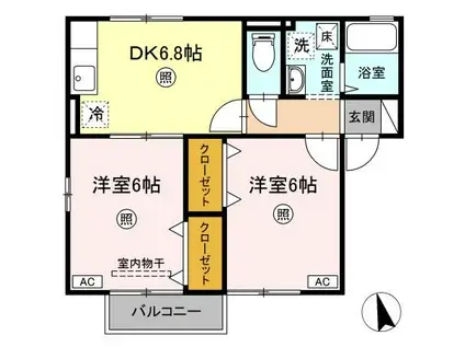 グリーンスクエアA棟(2DK/2階)の間取り写真