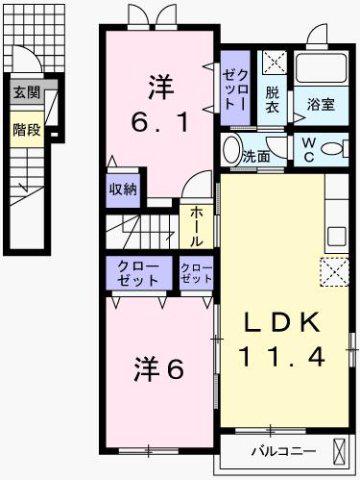 ラフレシールあぼしC(2LDK/2階)の間取り写真