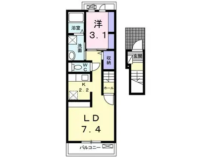 グランドテラスB(1LDK/2階)の間取り写真