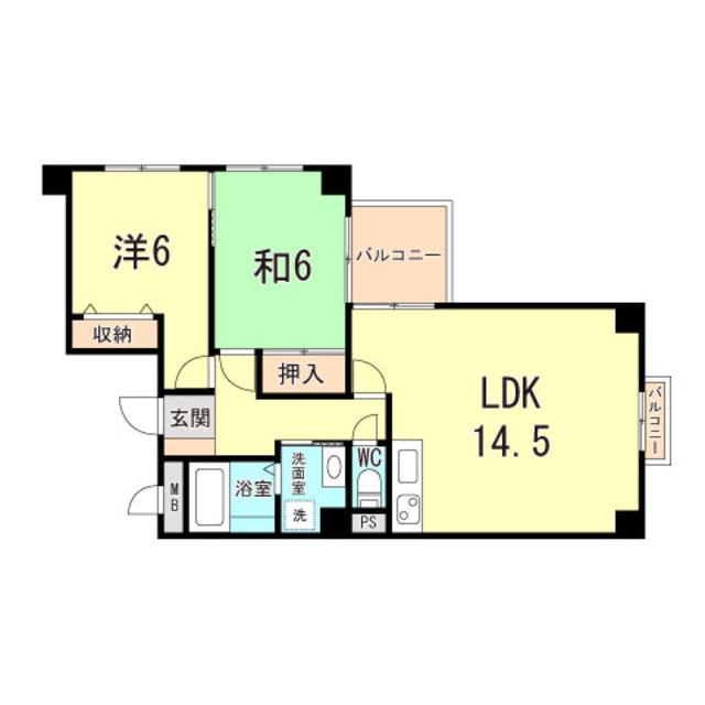 アヴェニール塚口(2LDK/4階)の間取り写真