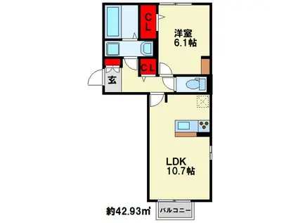 ELEGANT PALACE横代北(1LDK/1階)の間取り写真