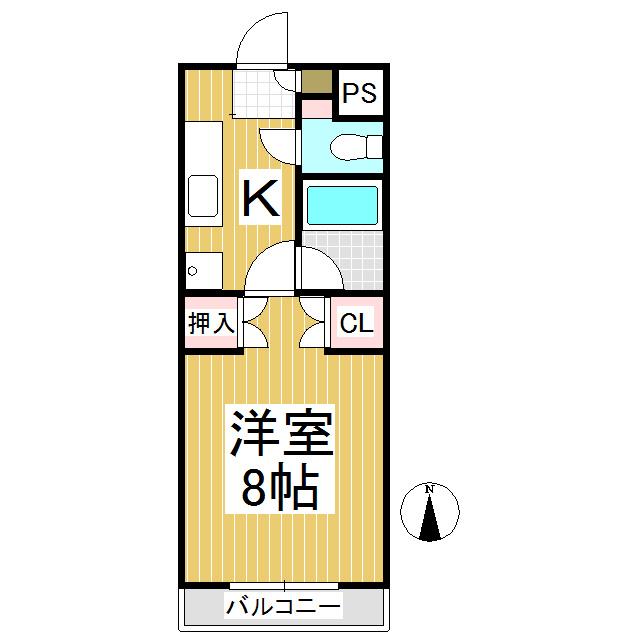 ドミール緑ヶ丘(1K/2階)の間取り写真
