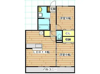 ベルデュール壱番館(2LDK/2階)の間取り写真