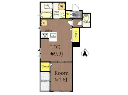 BELNATIO(1LDK/2階)の間取り写真