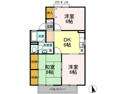 メゾン・ド・マージュB棟(3DK/2階)の間取り写真