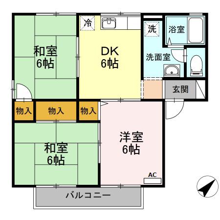 アルカジア石部 E棟(3DK/1階)の間取り写真