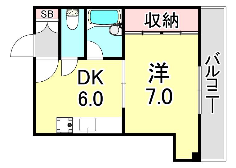 フリックコート荒田(1LDK/3階)の間取り写真