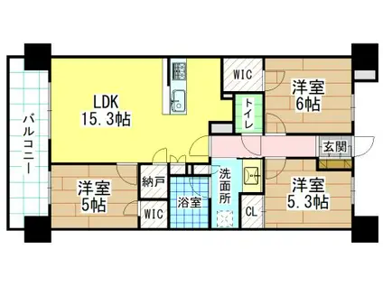 ウエリス白木原(3LDK/9階)の間取り写真