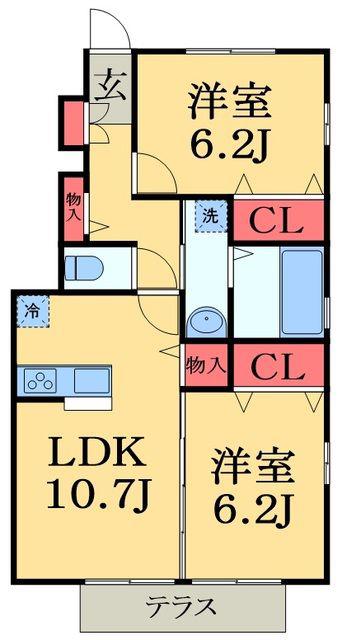 月うさぎ弐(2LDK/1階)の間取り写真
