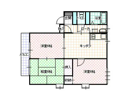 カサヴェール B棟(3DK/1階)の間取り写真