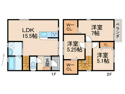 シアラ秋月VIII(3LDK/1階)の間取り写真