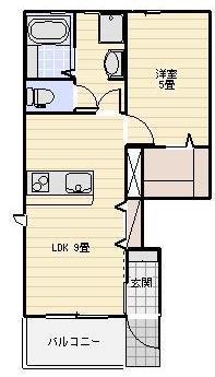LOTUS河輪(1LDK/1階)の間取り写真