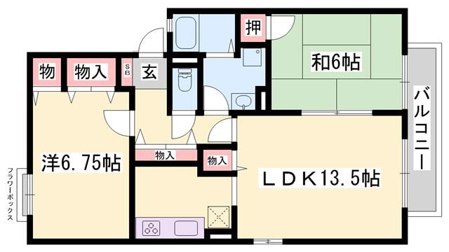 パームコート(2LDK/2階)の間取り写真