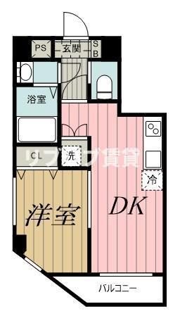 カイテキースV(1DK/4階)の間取り写真