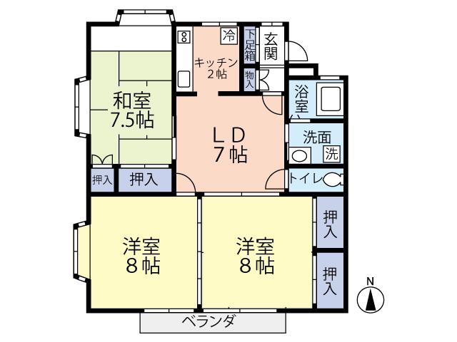 ローレンスパークB(3DK/2階)の間取り写真